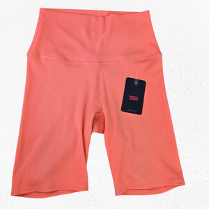 Levi's Coral Orange Ribbed High Rise Bike Shorts Stretchy Activewear Size Medium